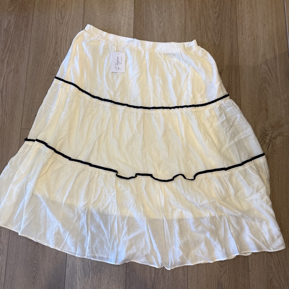 Boutique Cream Black Tiered Maxi Skirt 2XL Boho Ruffle Lined NWT Plus